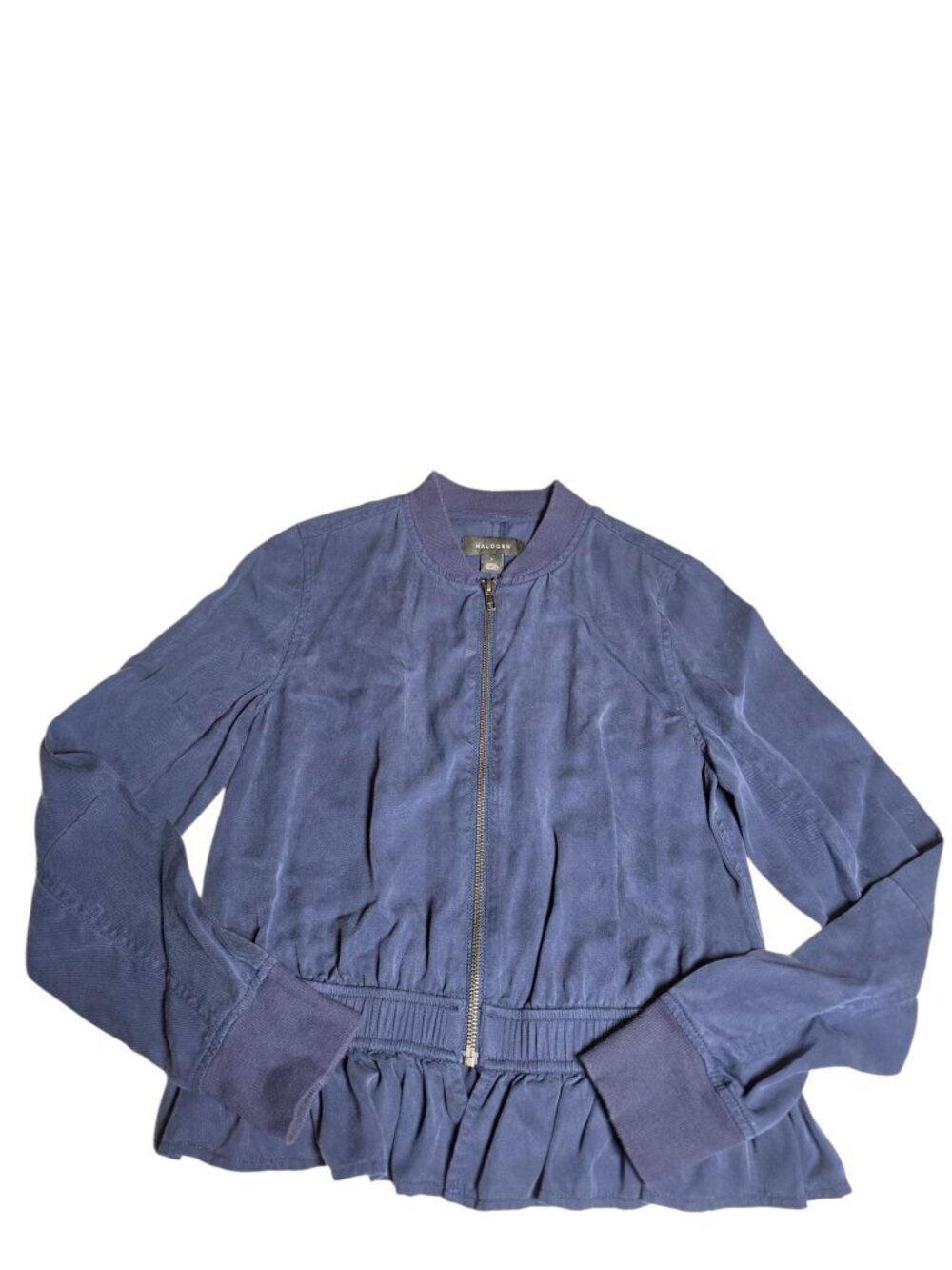 Halogen Women's Ruffle Hem Navy Tencel Bomber Lightweighe Jacket Sz S